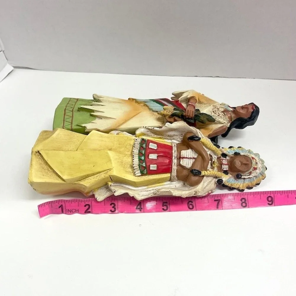 Vintage Hand Painted Resin Native American Couple‎ Figurines 9